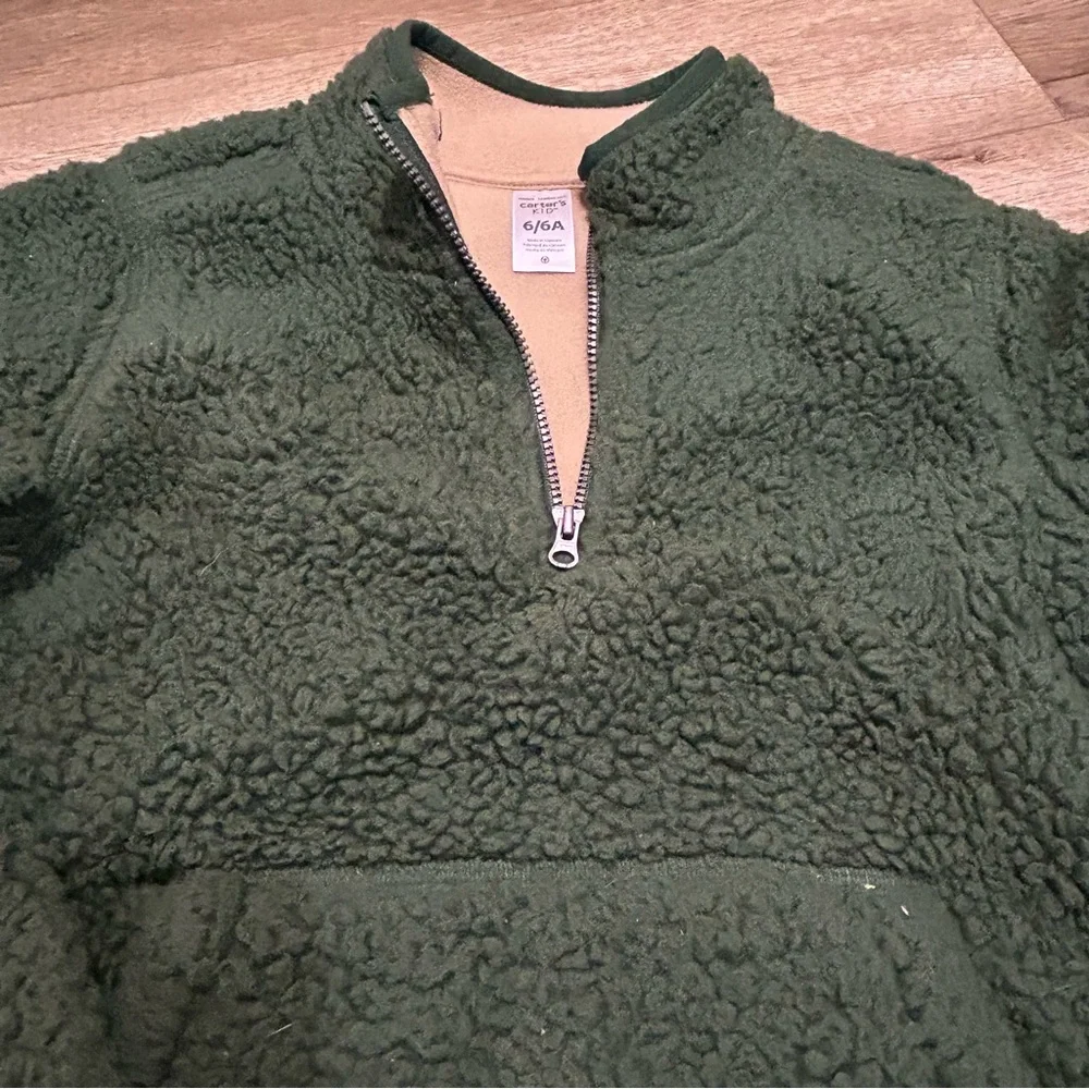 Carter’s Boys Jacket Sz 6 Olive Green & Tan Zip Up Sherpa Pullover